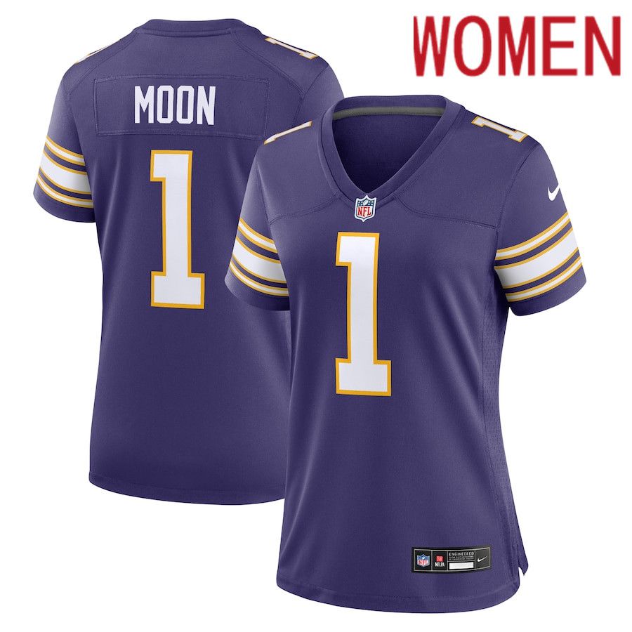 Women Minnesota Vikings 1 Warren Moon Nike Purple Classic Retired Player Game NFL Jersey